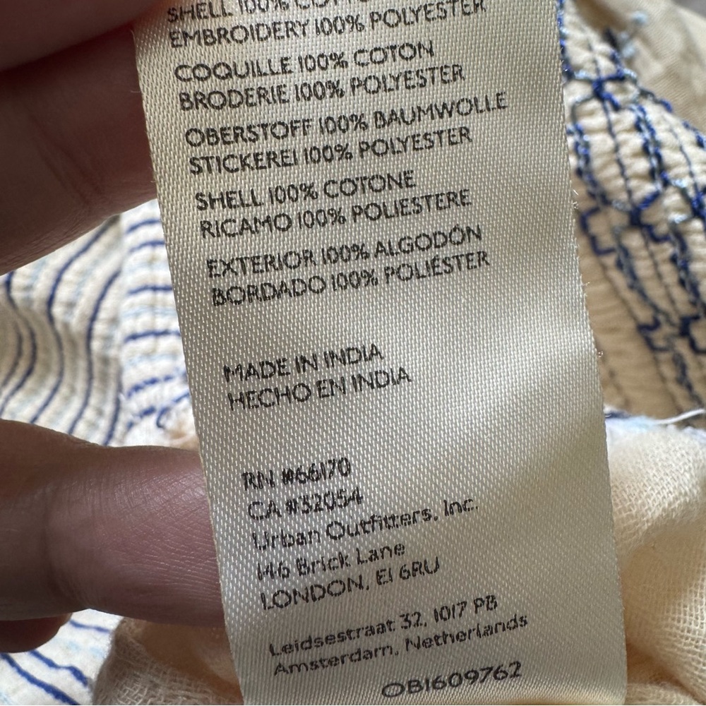 Free People Dahlia Cream Blue Smocked Embroidered Jumpsuit size XL - Picture 15 of 16